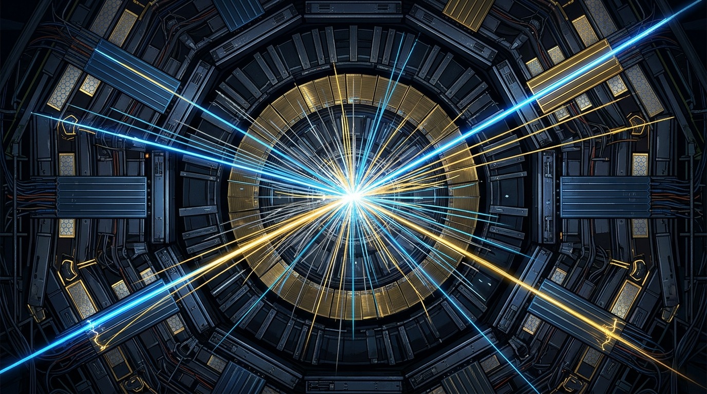 CMS Finds Consistent Offsets. CMS analysed Run 3 LHC data across six decay modes simultaneously with a new trigger, uncovering small yet remarkably consistent offsets from Standard Model branching fractions. Conceptual illustration.