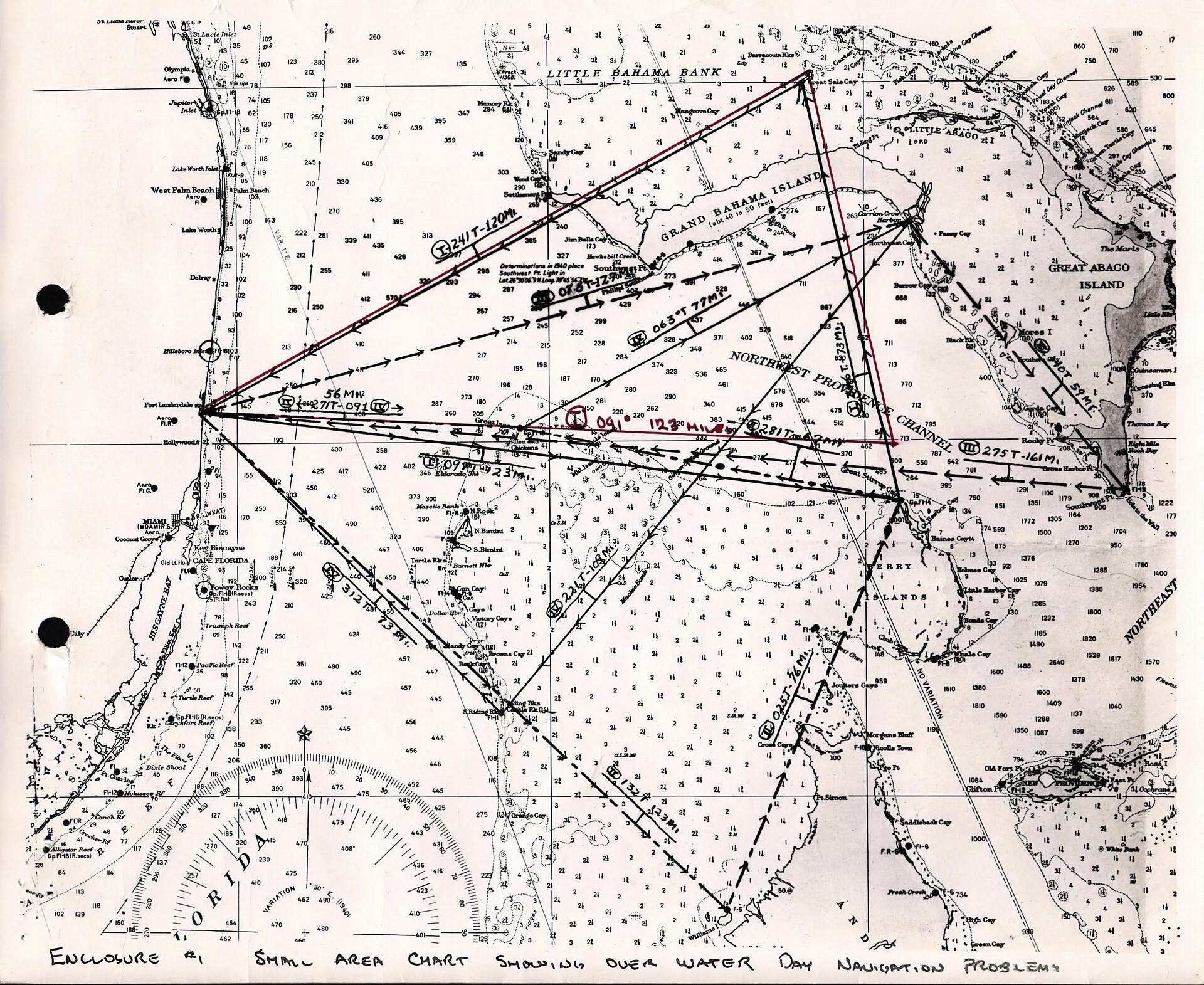 Shallows and Compass Shifts. Related source image: Bermuda Triangle, Flight 19 Map of Navigation Problem Nr. 1, 1945