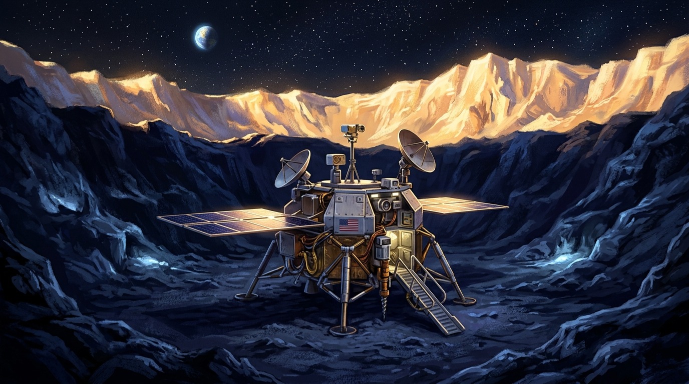 Surviving Lunar Night. The cells endured swings from 212°F down to -274°F without structural damage. Small heaters only need to bring them to operating range, saving critical spacecraft mass. Conceptual illustration.