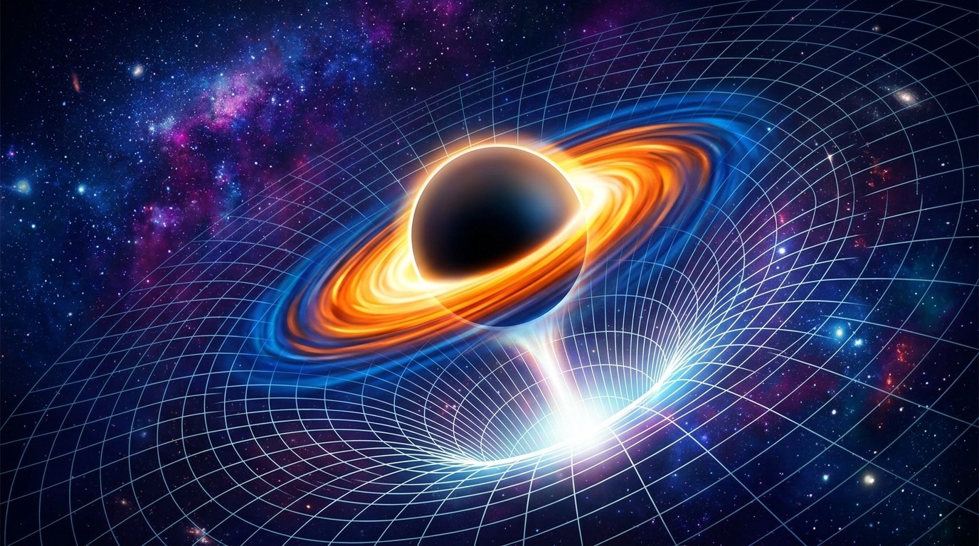 The Inevitable Core. Inside the horizon, all paths through spacetime lead relentlessly inward. General relativity predicts that all infalling matter is crushed into a central singularity: an infinitesimal point of infinite density. Conceptual illustration.