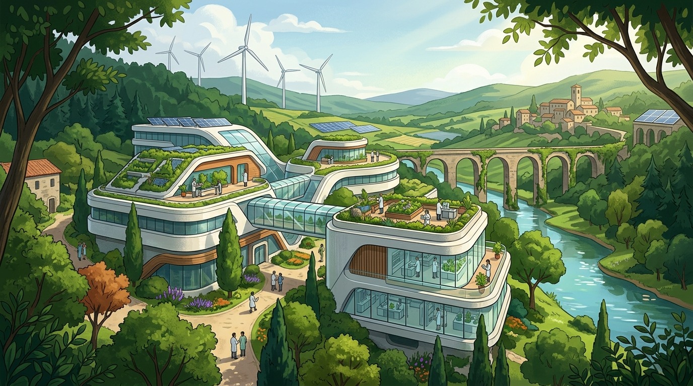 Science, Society, and Sustainable Infrastructure. Future megascience initiatives must balance fundamental discovery with sustainability, energy efficiency, and societal benefits, welcoming the public into the conversation. Conceptual illustration.