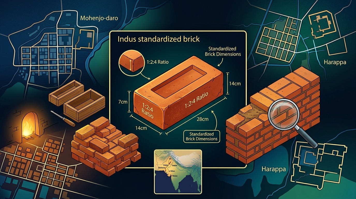 Bricks as Empirical Data. In an arXiv preprint, researchers Aurangzeb Khan and Carsten Lemmen compiled published archaeological metrics on brick typology and urban area sizes to trace regional growth. Conceptual illustration.