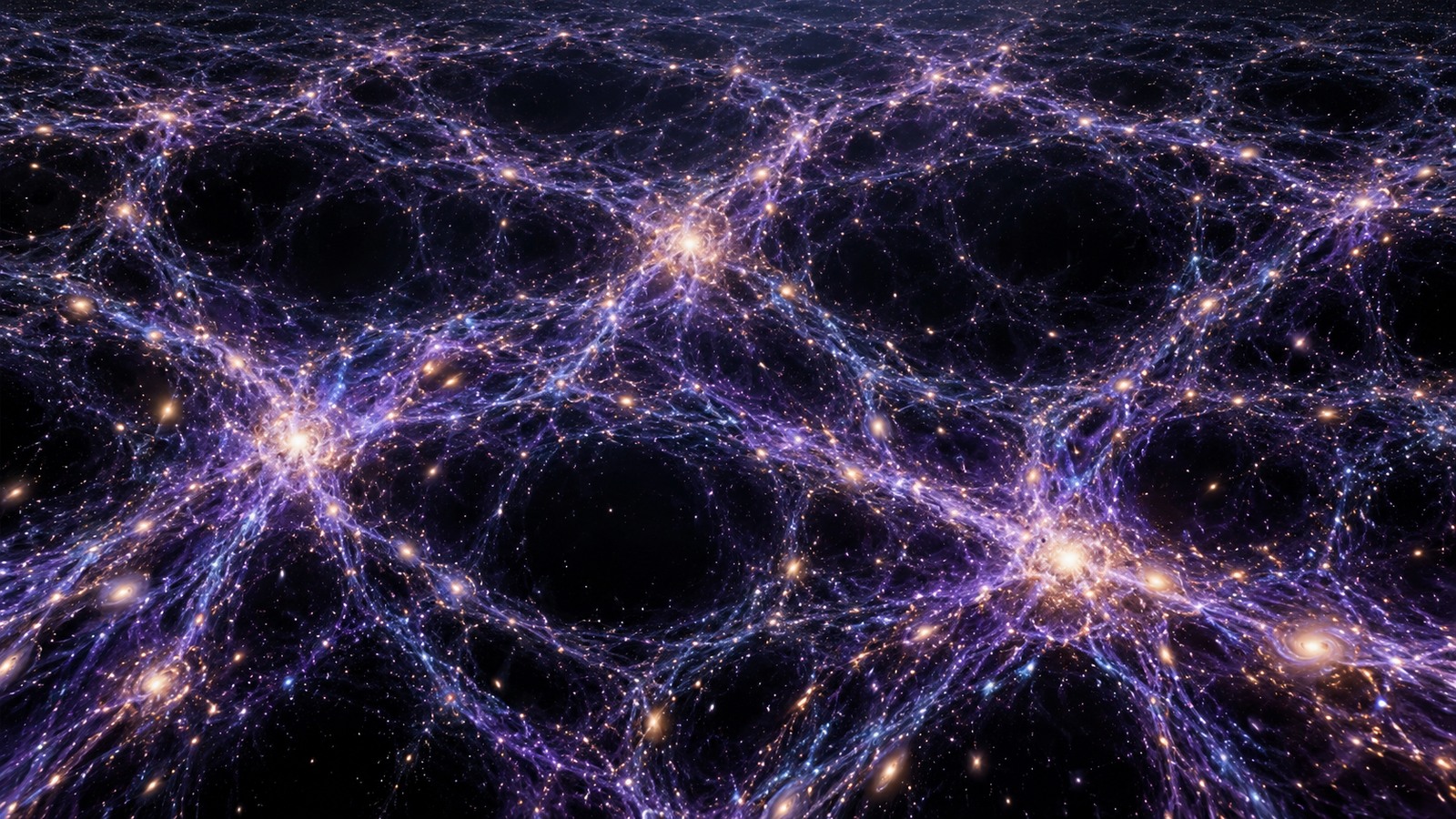 A conceptual cosmic web illustrates large-scale structure. Mapping mass does not identify the particle responsible.