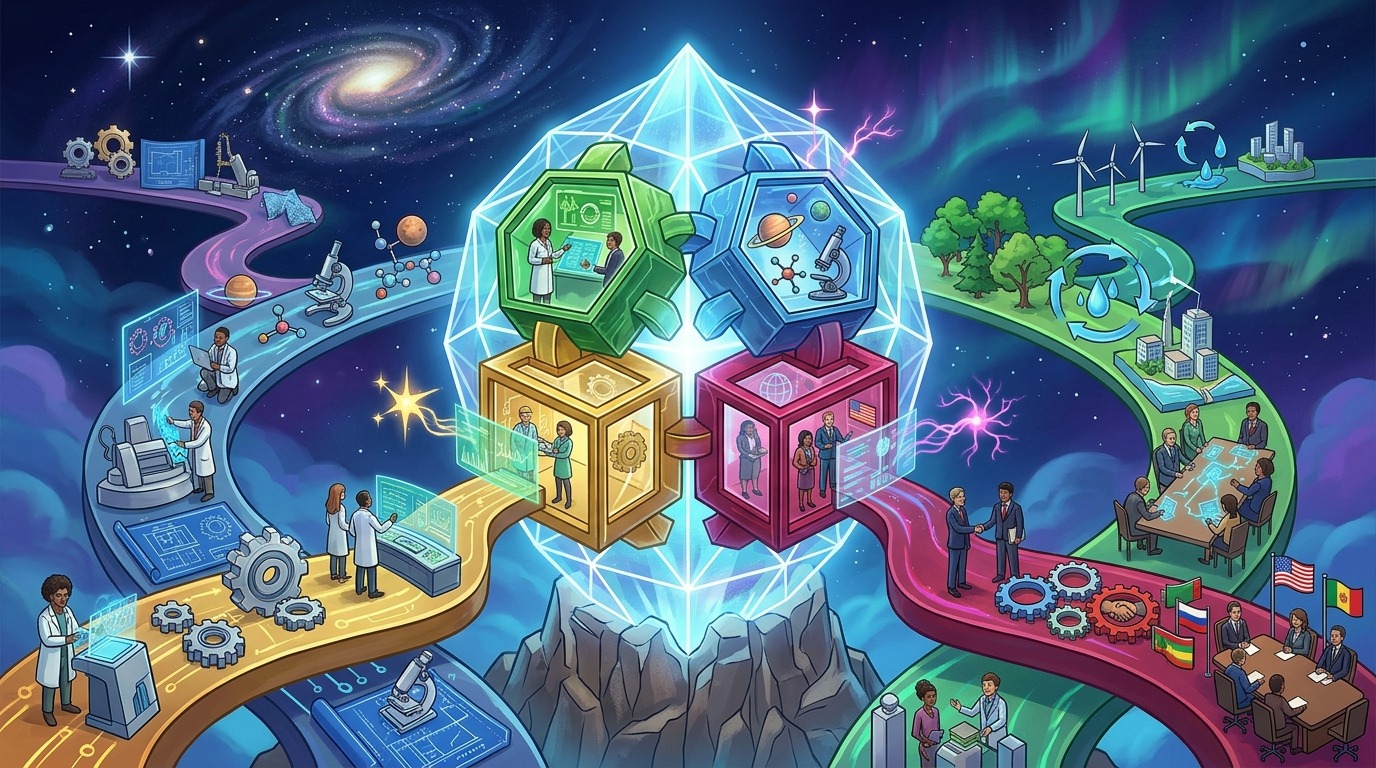 The Anatomy of Scientific Decision-Making. Planning next-generation particle colliders demands long-term consensus among scientists, engineers, national governments, and international funding bodies across decades of development. Conceptual illustration.